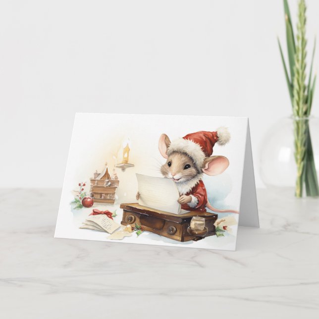 Carte Liste de vacances de la souris Noël (Devant)