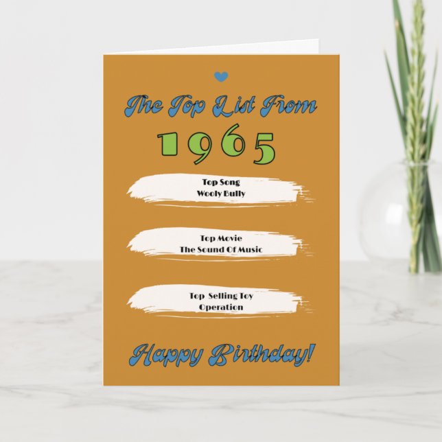 Carte Liste des meilleurs anniversaires de 1965 (Devant)