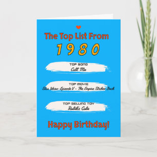 Carte Liste du Top 1980 pour un Anniversaire