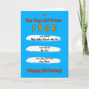 Carte Liste du Top 1986 pour un Anniversaire