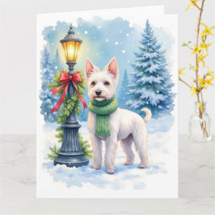 Carte Lit à l'aquarelle Terrier Bedlington Noël