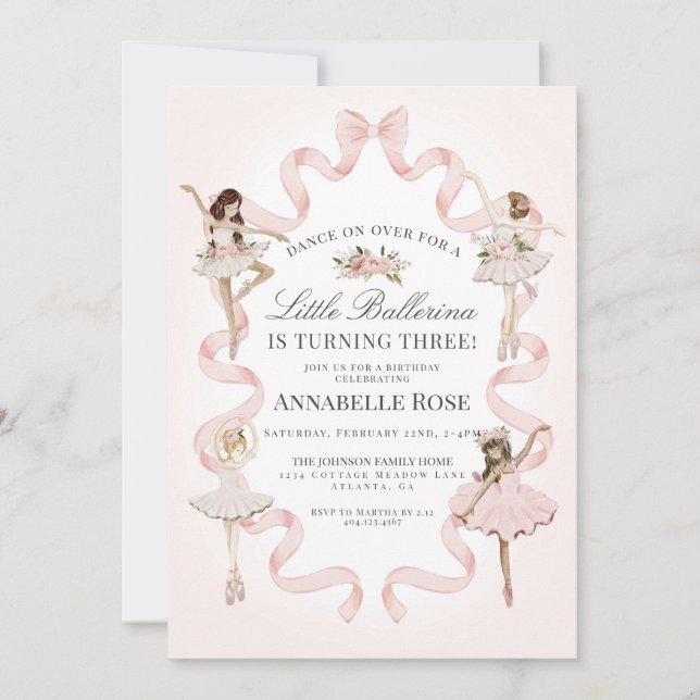Carte Little Ballerina Girl Ballet Anniversaire Invitati (Devant)