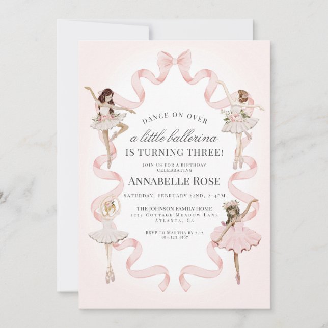 Carte Little Ballerina Girl Ballet Anniversaire Invitati (Devant)