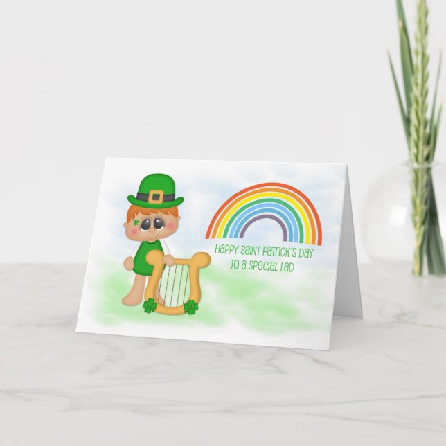 Carte Little Boy with Harp, Rainbow, Saint Patrick's Day (Devant)