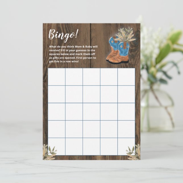 Carte Little Cowboy Bootie Baby shower Bingo Jeu (Debout devant)