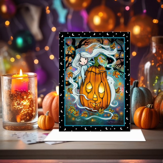 Carte Little Ghost avec Giant Citrouille Cute Art (Créateur téléchargé)