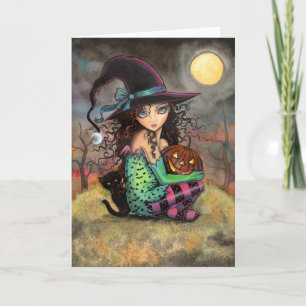 Carte Little Halloween Witch et Black Cat Card