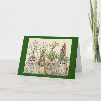 Carte Little Owls with Holiday hats Folded Greeting Card