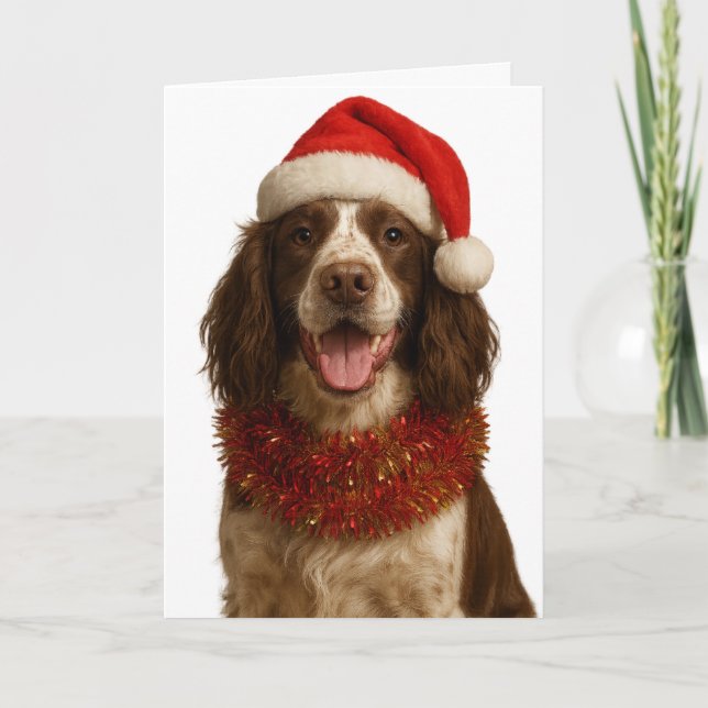 Carte Liver and white Springer Spaniel Christmas card (Devant)
