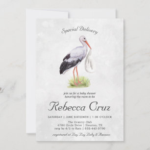 Carte Livraison Spéciale   Cigogne Élégante Aquarelle Bé
