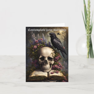 Carte Livre crâne corbeau et fleurs Anniversaire gothiqu