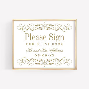 Carte Livre d'or de mariage à motif de volutes en or vie
