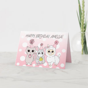 Carte Llama Fantaisiste, Anniversaire de Kitty et Souris
