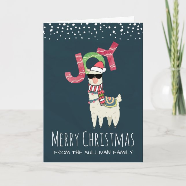Carte Llama portant le chapeau de Père Noël et lunettes  (Devant)