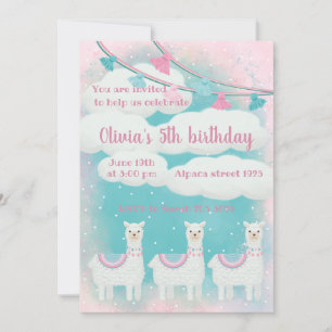 Carte Llama rose et turquoise