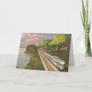 Carte Locomotive vintage en campagne, Vacances en train