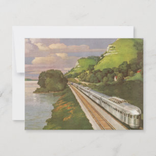 Carte Locomotive vintage en campagne, Vacances en train