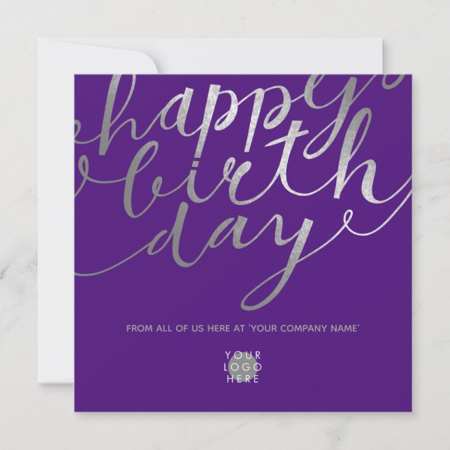 Carte Logo Argent Script Lettrer Chic Purple Anniversair (Devant)