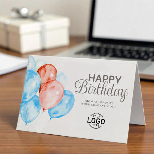 Carte Logo Ballons Bleus Rouge Entreprise Joyeux anniver