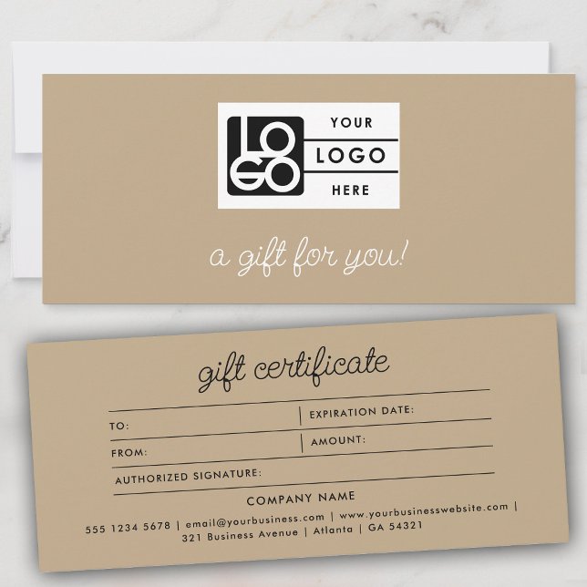 Carte Logo Boho Beige Script Modern Gift Certificate (Logo Boho Beige Script Modern Gift Certificate)