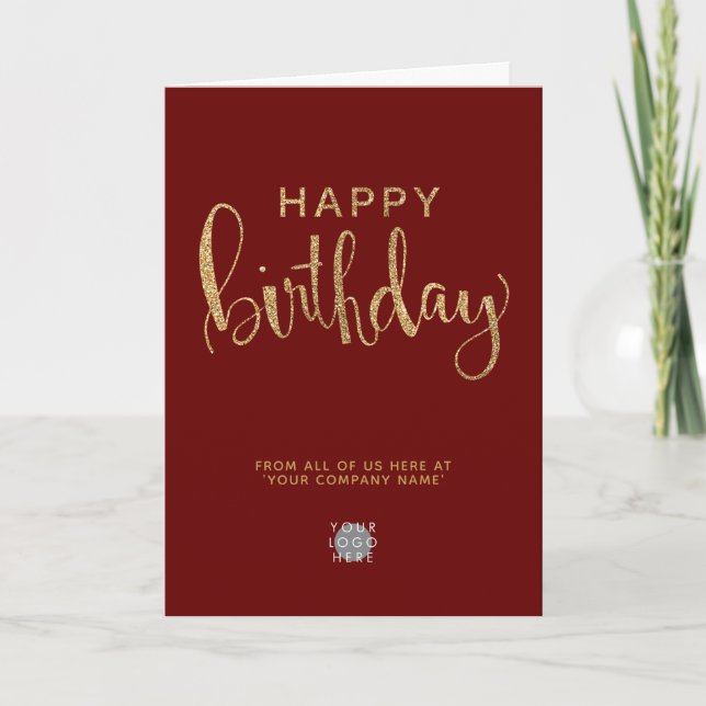 Carte Logo Bourgogne Elégant Faux Gold Joyeux Anniversai (Devant)