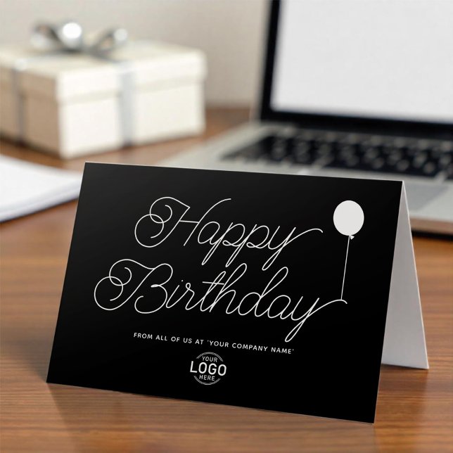 Carte Logo Business Simple Black White Balloon Anniversa (Créateur téléchargé)