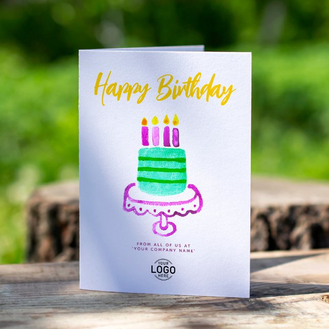 Carte Logo Business Simple Purple Green Cake Anniversair (Créateur téléchargé)