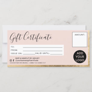 Carte Logo cadeau moderne fausse feuille or rose