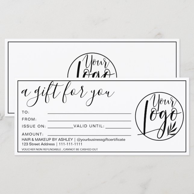 Carte Logo cadeau simple en noir blanc (Devant / Derrière)