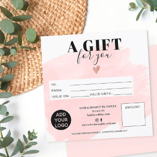 Carte Logo de certificat cadeau carré rose brosse chic