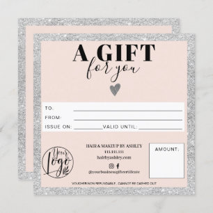 Carte Logo de certificat cadeau carré rose vif en argent