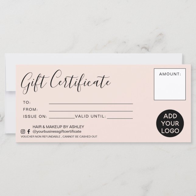 Carte Logo de certificat cadeau simple rose vif moderne (Devant)