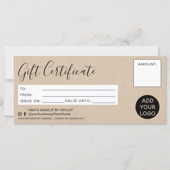 Carte Logo de certificat cadeau simple rustique faux kra (Devant)