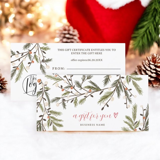 Carte Logo de Noël de Noël de Noël rustique (Rustic Greenery Winter Holiday Christmas logo)