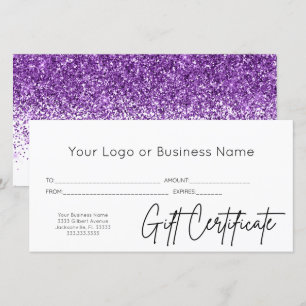 Carte Logo de Parties scintillant violet Certificat cade