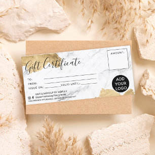 Carte Logo du certificat cadeau en marbre de brosse d'or