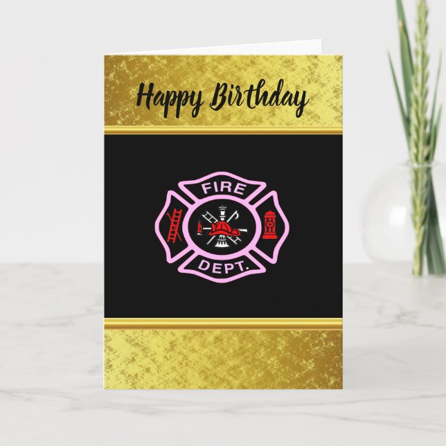 Carte Logo du service d'incendie Badge noir et rose (Devant)