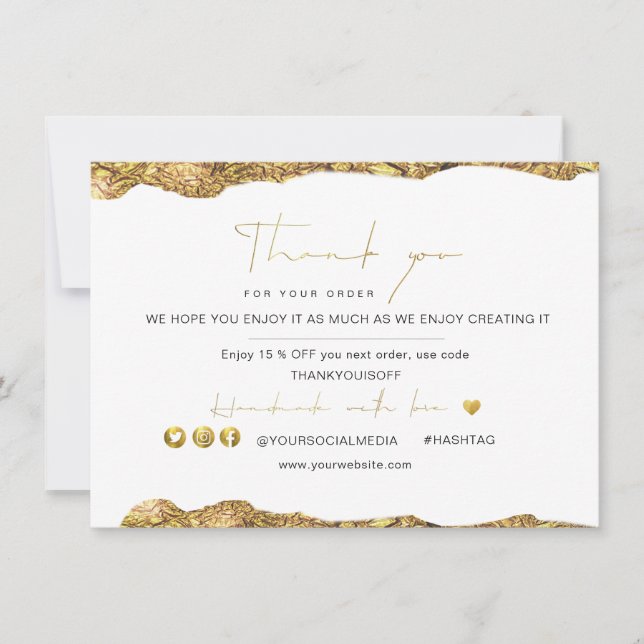 Carte Logo Elegant Black Gold Foil Merci (Devant)