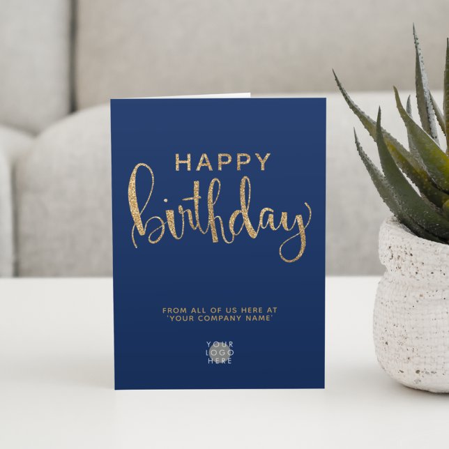 Carte Logo Élégant Faux Or Bleu Marine Joyeux Anniversai (Créateur téléchargé)