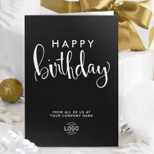 Carte Logo Elegant Simple Noir Blanc Joyeux Anniversaire