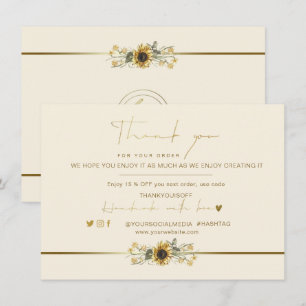 Carte Logo en or de tournesol jaune Merci