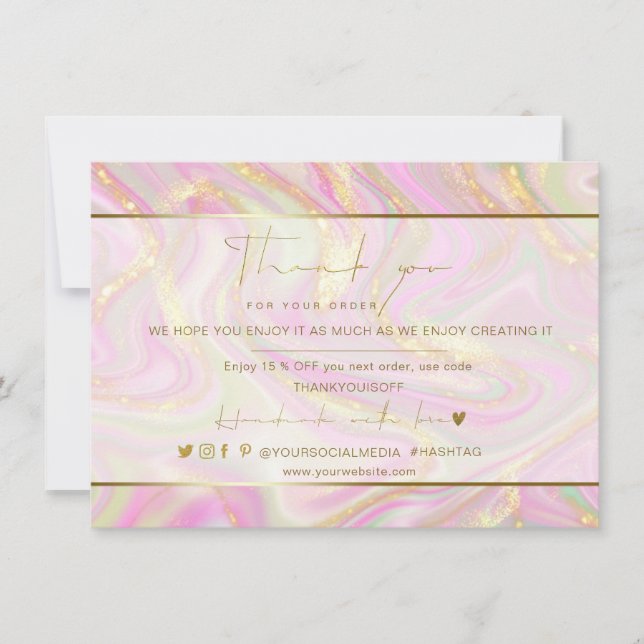 Carte Logo en or en marbre rose Elégant Merci d'affaires (Devant)