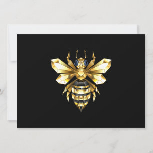 Carte Logo Faux Gold Foil Bee Polygonal sur Noir