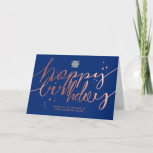 Carte Logo Faux Rose Gold Script Main Marine Blue Annive