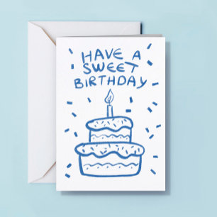 Carte Logo Gâteau Dessiné à la Main Simple Bleu Blanc An
