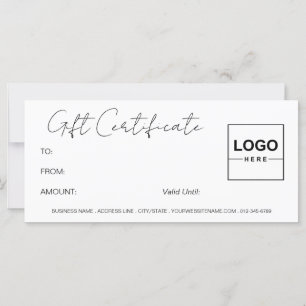 Carte Logo minimaliste moderne blanc certificat cadeau