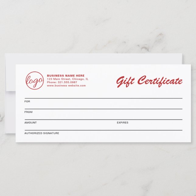 Carte Logo moderne Red Business Cadeau Certificat (Devant)