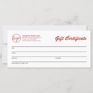 Carte Logo moderne Red Business Cadeau Certificat