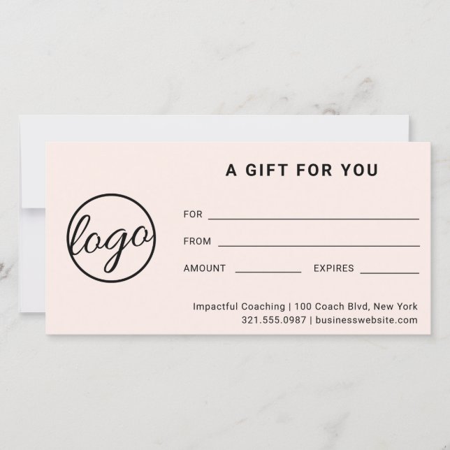 Carte Logo moderne Simple Rose Blush Certificat cadeau (Devant)