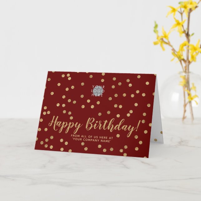 Carte Logo Parties scintillant Gold Confetti Bourgogne J (Fleur jaune)